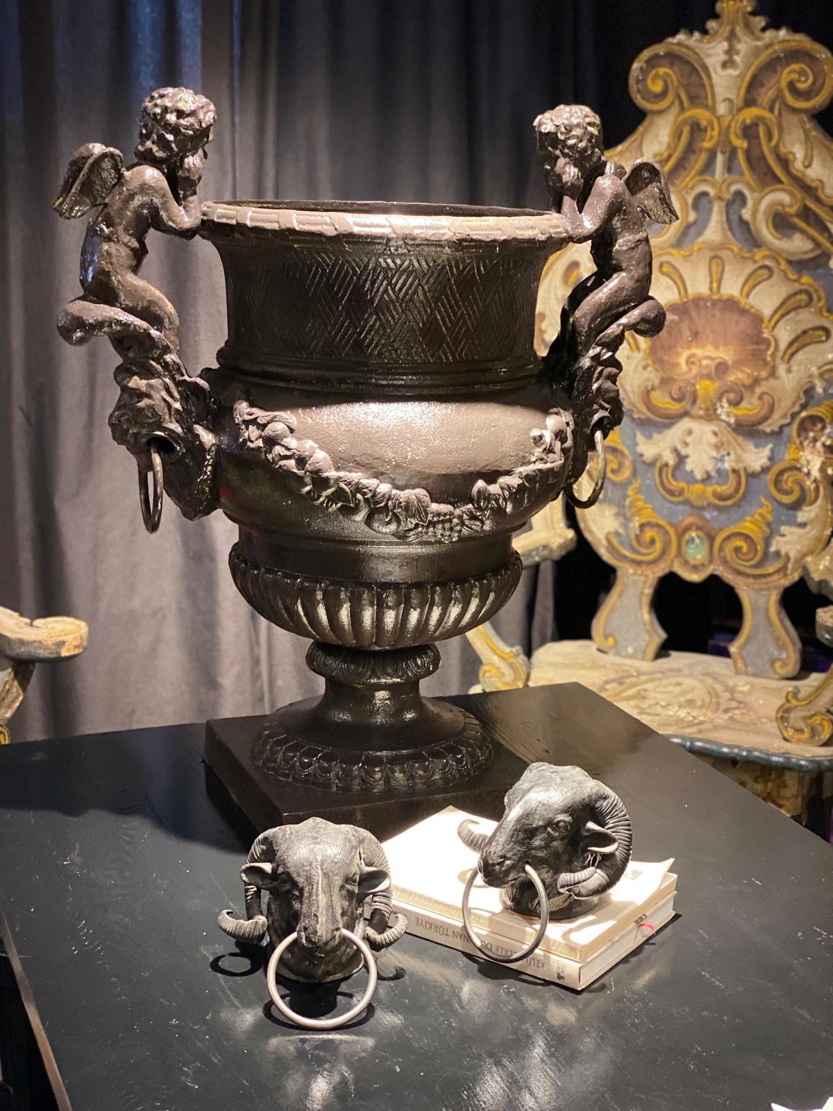 Cast Iron Urn, Cherub Handles